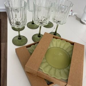 Target Olive-Tone Stemmed Wine Glasses with Sage Scalloped Plates